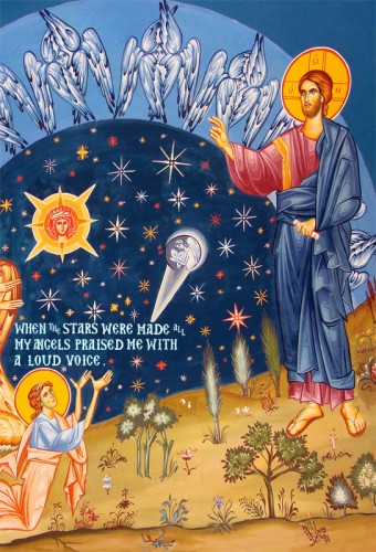 An icon of the angels rejoicing at the creation of the stars.